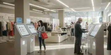 2025 US Retail Sales Forecast: What a 5.5% Growth Means Diverse shoppers in a modern retail setting, showcasing digital integration and future retail trends for 2025 US sales.