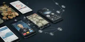 Digital payment interfaces on devices with US currency and network symbols, representing BNPL adoption in the US.