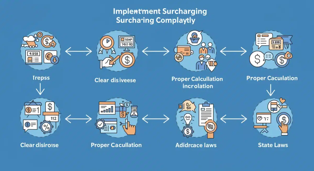 Infographic detailing compliant surcharging implementation steps for US merchants.