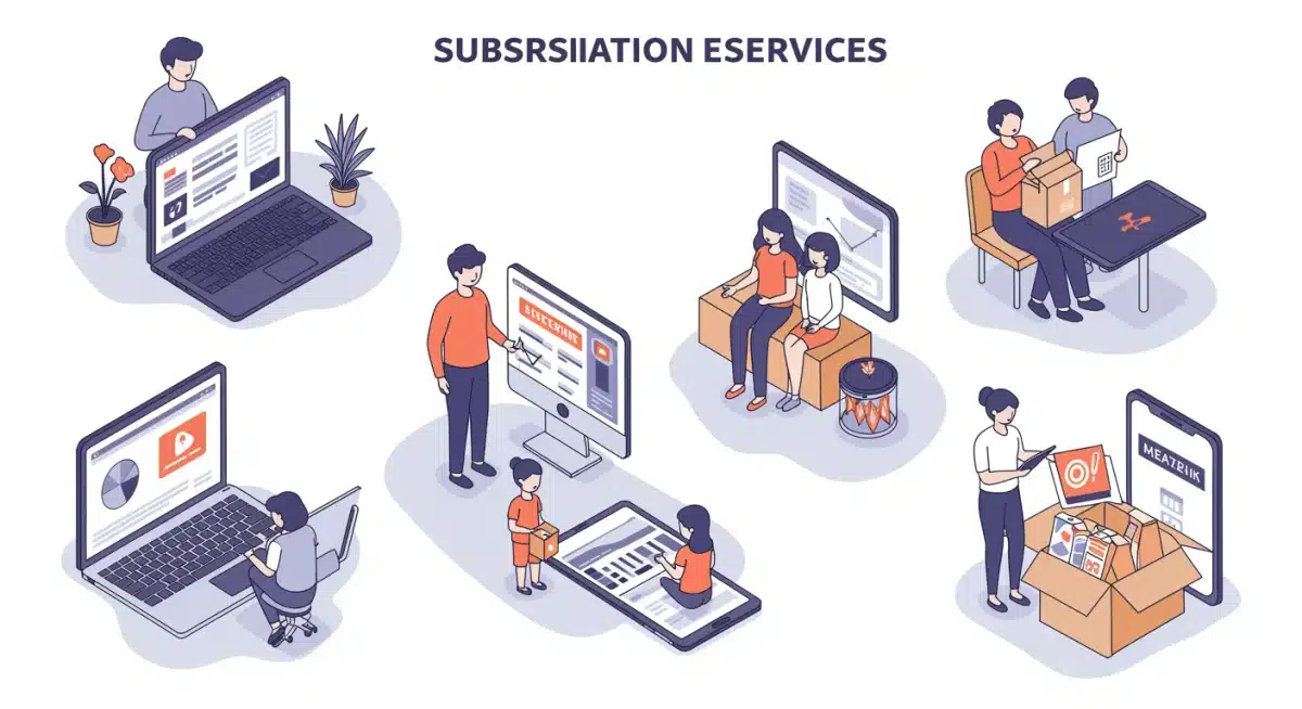 Diverse consumers using various subscription services on digital devices