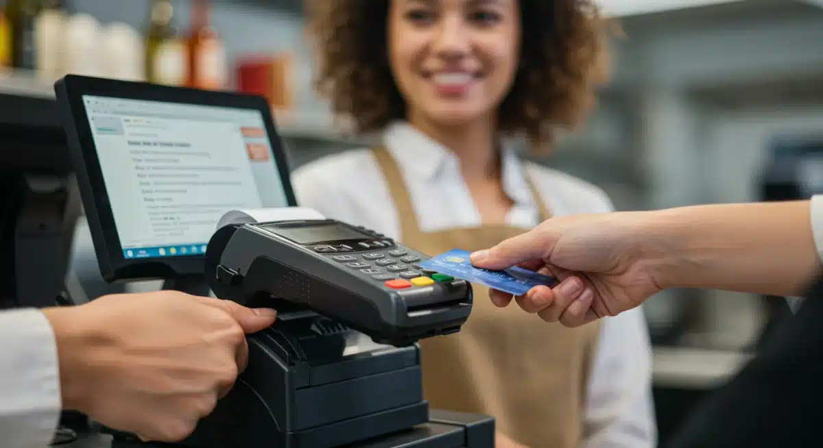 Customer making a quick contactless payment at a modern POS system.