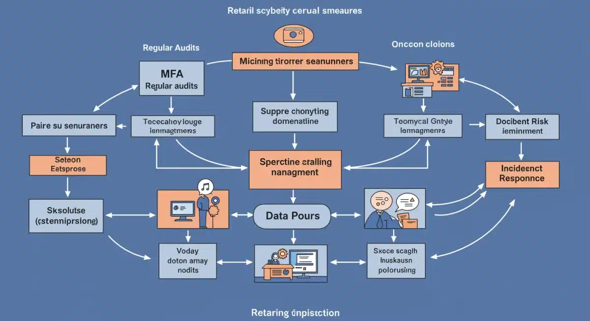 Flowchart illustrating interconnected cybersecurity measures for retail businesses.