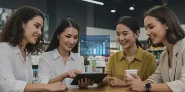 Customers interacting with a digital loyalty program, symbolizing enhanced customer retention and engagement.