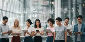 Diverse consumers engaging with digital commerce platforms, symbolizing US demographic shifts and market adaptation.