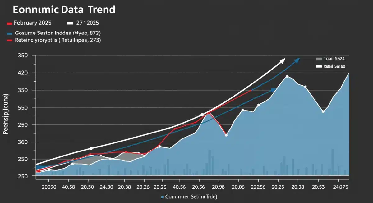 Economic charts showing upward trends in consumer sentiment and retail sales for February 2025.