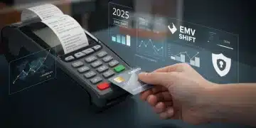 2025 EMV Shift: Key Updates for US Merchants to Avoid Chargebacks EMV chip card being inserted into a point-of-sale terminal, symbolizing the 2025 EMV shift for US merchants.