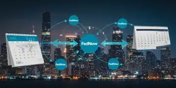 Dynamic digital payment network illustrating FedNow's impact on US business transactions.
