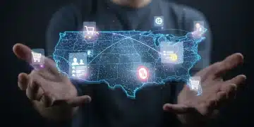 Optimizing E-commerce Platforms: US Retail Tech Updates for 2025 Futuristic e-commerce interface with US retail tech updates for 2025