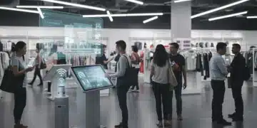 Futuristic retail store with voice commerce technology