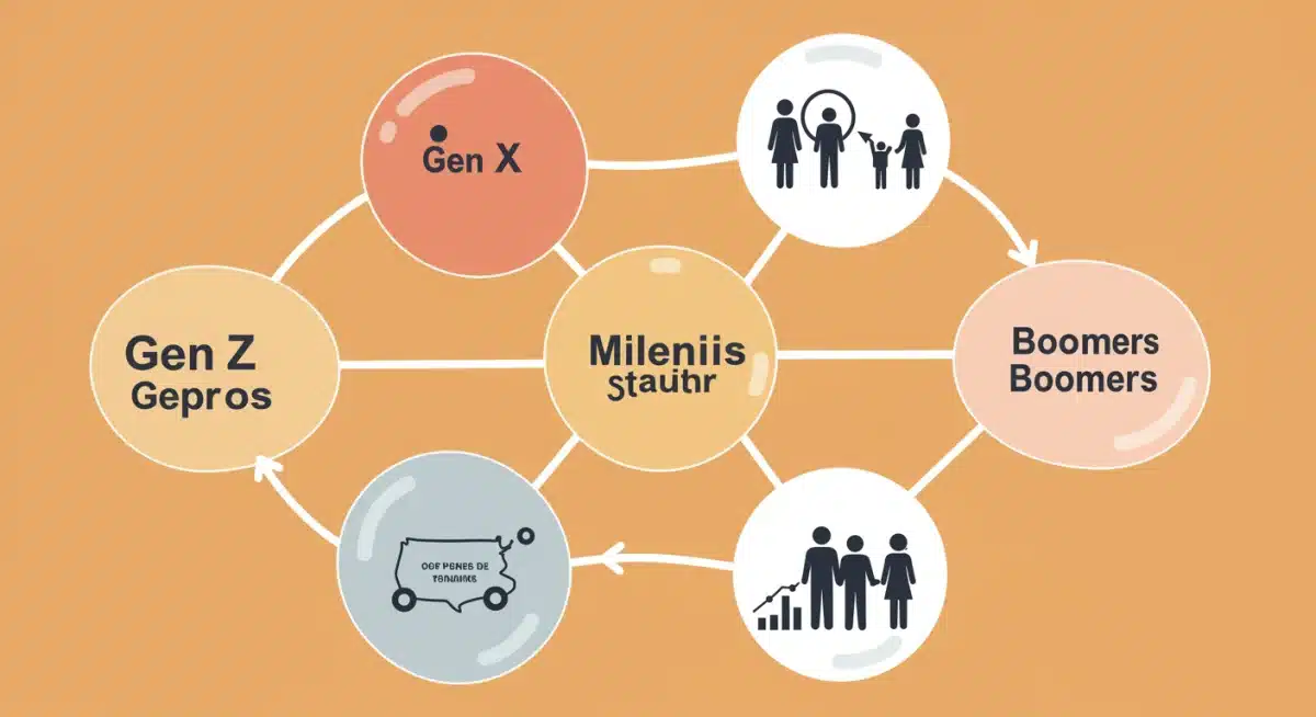 Infographic illustrating generational consumer segments and their unique purchasing behaviors in the US market.
