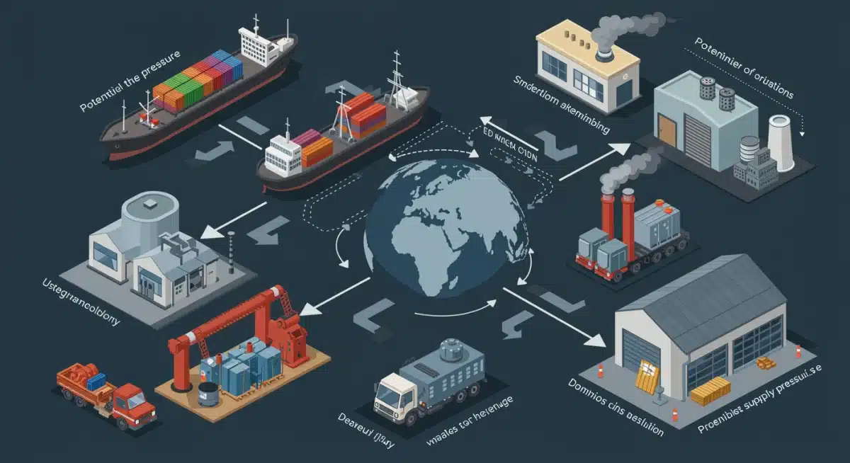 Infographic showing complex global supply chain with inflation pressure points.