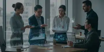 Business team analyzing market penetration data for new products in the US