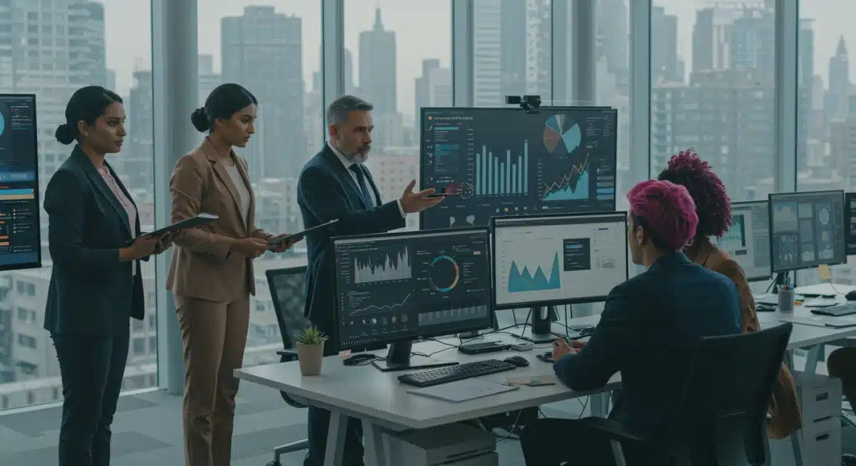 Marketing team analyzing digital ad performance data