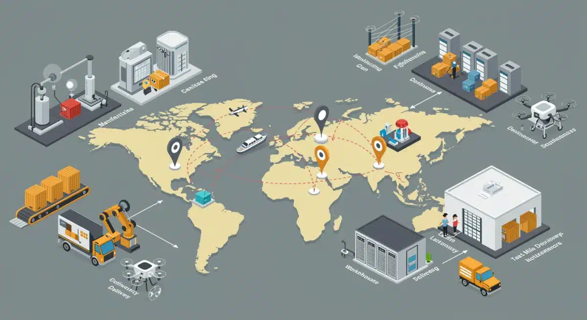 Infographic illustrating modern supply chain interconnectedness and data points.
