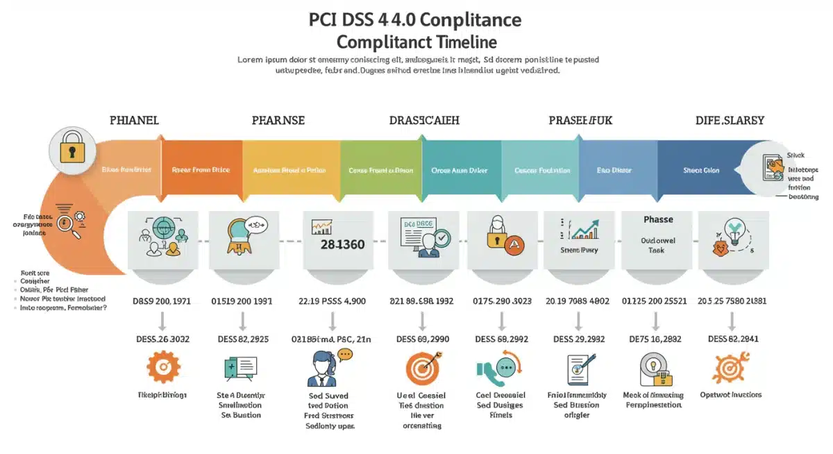 Infographic showing a 6-month PCI DSS 4.0 compliance timeline breakdown