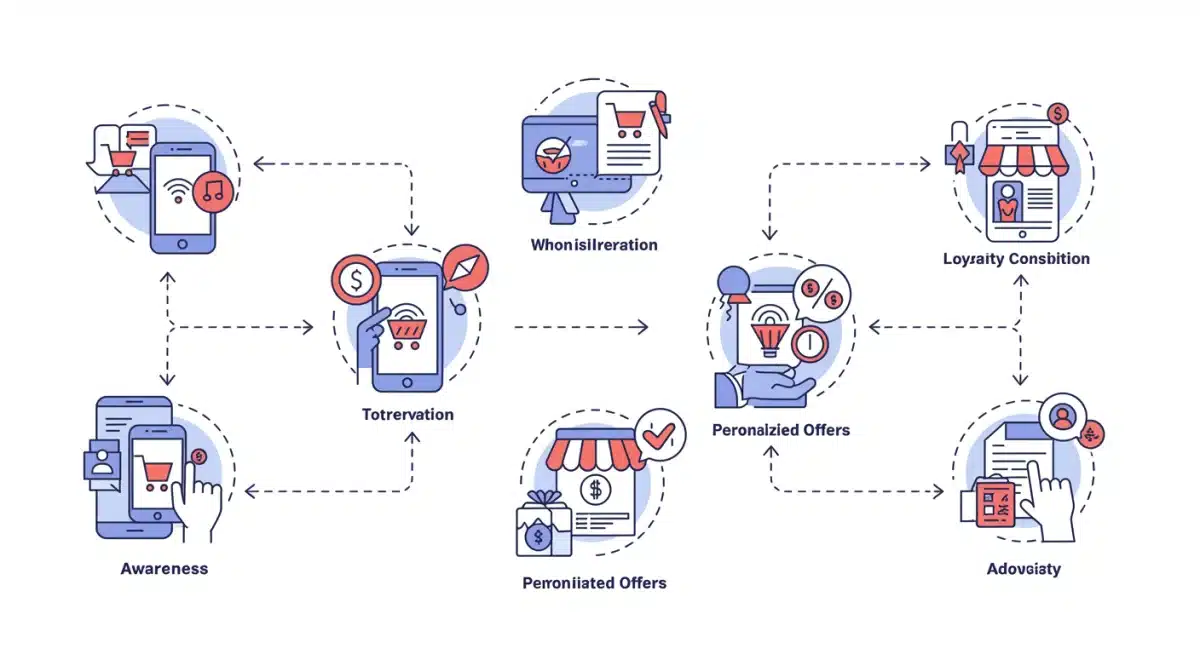 Infographic depicting personalized customer journey with loyalty program touchpoints