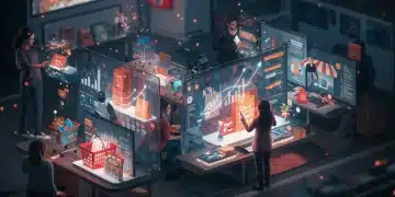 Dynamic digital marketplace showing Q1 2025 US e-commerce trends and consumer behavior shift