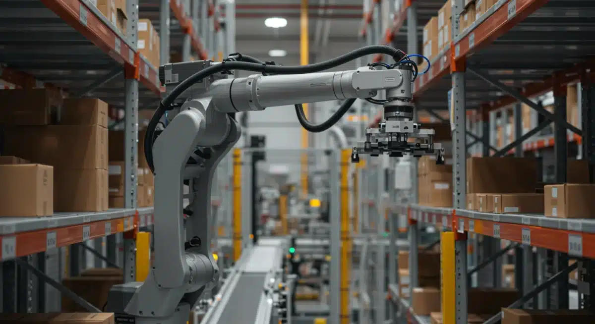 Robotic arm performing precise item picking in an automated warehouse