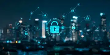 Digital padlock symbolizing secure payment data flow in a modern business network