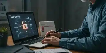 PCI DSS 4.0 Compliance: 6-Month Plan for US Small Businesses Small business owner reviews PCI DSS 4.0 compliance plan on laptop