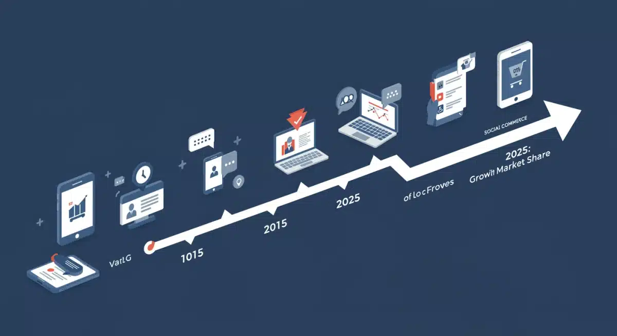 Timeline illustrating the rapid growth of social commerce in the United States towards a 20% market share by 2025