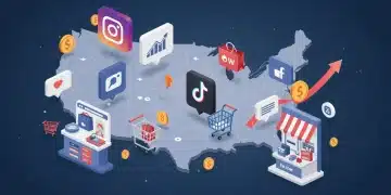 Social commerce integration in the US, showing digital platforms and shopping carts