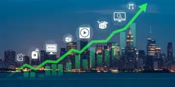 Subscription Economy Boom: US Sales Trends 15% Growth Dynamic graph showing 15% annual growth in subscription economy with service icons