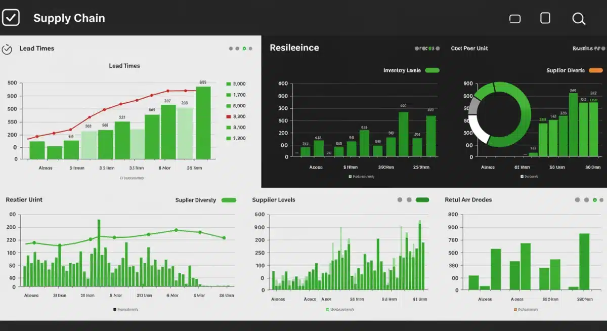 Supply chain resilience dashboard showing key performance indicators