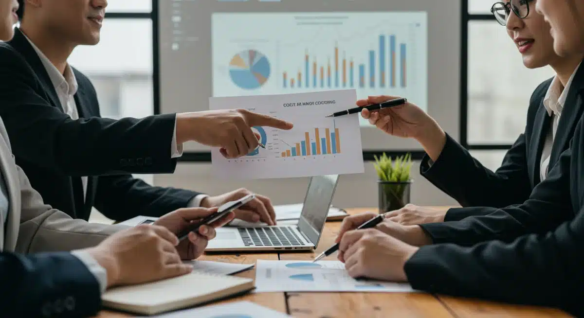 Business team analyzing payment processing costs and negotiating contracts