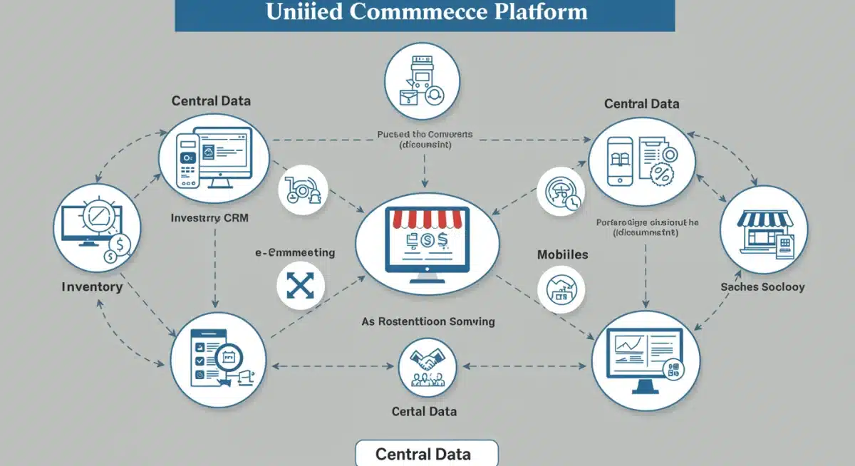 Infographic depicting interconnected components of a unified commerce platform.