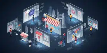 Dynamic digital marketplace showing US e-commerce trends and consumer spending shifts by mid-2025