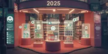 US Retail Market Forecast 2025: 3 Q1 Growth Sectors Futuristic retail storefront with personalized digital displays and sustainable product emphasis, reflecting US retail market trends for 2025 Q1.