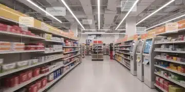 Modern US retail store with integrated edge computing technology for fast data processing